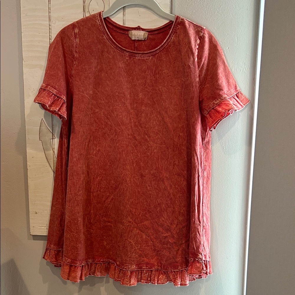 Altar'd State Vintage Red Ruffle Sleeve Tee
